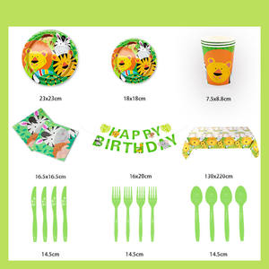 Articles de fête <span class=keywords><strong>d</strong></span>'anniversaire sur le thème du safari, assiettes en papier jetables, serviettes, gobelets, nappe, bannière HBD pour la <span class=keywords><strong>d</strong></span>écoration de fête sur le thème des animaux de la jungle - Product Image 5