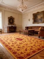 Tapis de chambre en laine rouge doré à motif floral tressé, à poils longs, motif grenade chinois traditionnel
