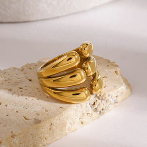 Gioielli J&D Fashion, Anelli Aperti Asimmetrici <span class=keywords><strong>a</strong></span> <span class=keywords><strong>Fascia</strong></span> <span class=keywords><strong>Larga</strong></span> in Acciaio Inossidabile Placcato Oro 18K, Ipoallergenici - Product Image 5