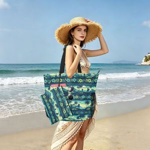 Bolsa de Playa 2 en 1 con Múltiples Bolsillos, Estampado Personalizado de Palmera Verde, Gran Capacidad, Impermeable, para Verano, con Bolsa Adicional - Product Image 6