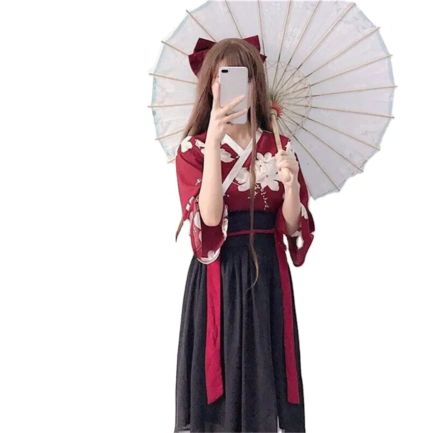Yukata — ensemble haut et jupe, Style japonais, pour femmes, vêtement asiatique Vintage pour fête, idéal pour l'été