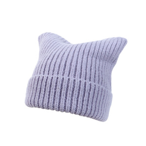 Nouveau style d'hiver pour fille, bonnet en tricot uni, épais, chaud, mignon, avec oreilles de <span class=keywords><strong>chat</strong></span>, réglable - Product Image 3