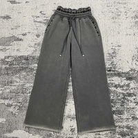 Pantalon de survêtement MP1329 personnalisé à double ceinture, motif écossais, en molleton délavé à l'acide, effet soleil, avec bordure inférieure délavée