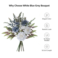 Bouquet de fleurs artificielles personnalisées en dahlia blanc et bleu pour la décoration de la maison, Noël, mariage, arrangement floral élégant