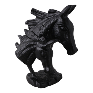 Scultura a doppia testa di cavallo, statua equestre nera per decorazioni casa e ufficio - Product Image 2