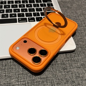 เคสกันกระแทกแบบแม่เหล็กด้าน สำหรับ iPhone 17 16 Pro Max Plus, เคส iPhone 17 Pro Max พร้อมขาตั้งโลหะแบบวงแหวน TPU สีส้ม - Product Image 1