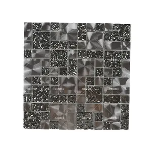 Gaya logam kaca besi tahan karat mosaik ubin kaca logam ubin mosaik untuk belanja mall efek pelapisan