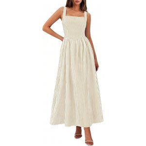 Vestido Maxi de Verano para Mujer FOXA, Vestido de Playa con Rayas, Cuello Cuadrado, Corte en A, Cintura Imperio, Transpirable y Largo - Product Image 1
