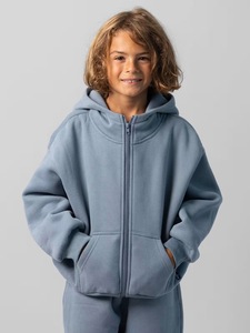 Ensemble de survêtement décontracté pour enfants avec logo personnalisé, sweat à capuche zippé et pantalon de survêtement en molleton doux respirant en polyester/coton - Product Image 1