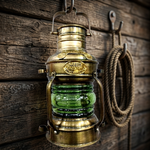 Lámpara Colgante Náutica Vintage de Latón con Cristal Verde, Luz Marina Decorativa, Artesanía Metálica - Product Image 3