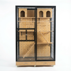 Handgemaakte milieuvriendelijke houten glazen vogelvolière, middelgrote papegaaienkooi met printdesign, modieus huisdiermeubilair - Product Image 2