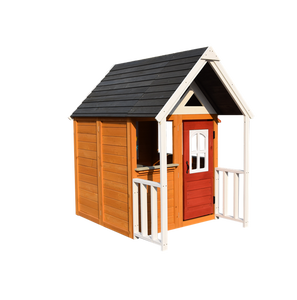 Casa de Juegos de Madera para Niños al Aire Libre con Techo de Asfalto Negro, Puerta Roja y Porche Blanco, Casa de Juegos Infantil Resistente - Product Image 1