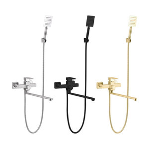 Wall Mounted 304 Stainless Steel Bathtub Faucet With Long Spout And Shower <b>Set</b> Ceramic Valve Core Rectangle <b>Spray</b> Head - Product Image 3