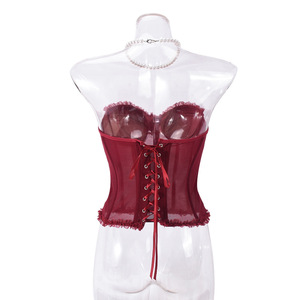 Top corsé transparente de encaje sin tirantes con volantes para mujer - Top bustier con varillas y efecto push-up a la moda - Product Image 6