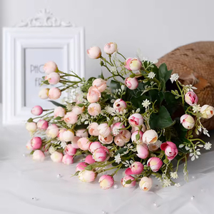 Vente en gros 15 têtes faites à la main en soie artificielle Rose Bouquet Nouvel An Noël mariage maison Table décoration <span class=keywords><strong>faux</strong></span> bourgeons de fleurs pour - Product Image 3