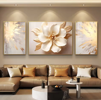 Peinture murale d'art moderne en porcelaine cristalline texturée 3D, motif floral blanc et feuille dorée, pour salon
