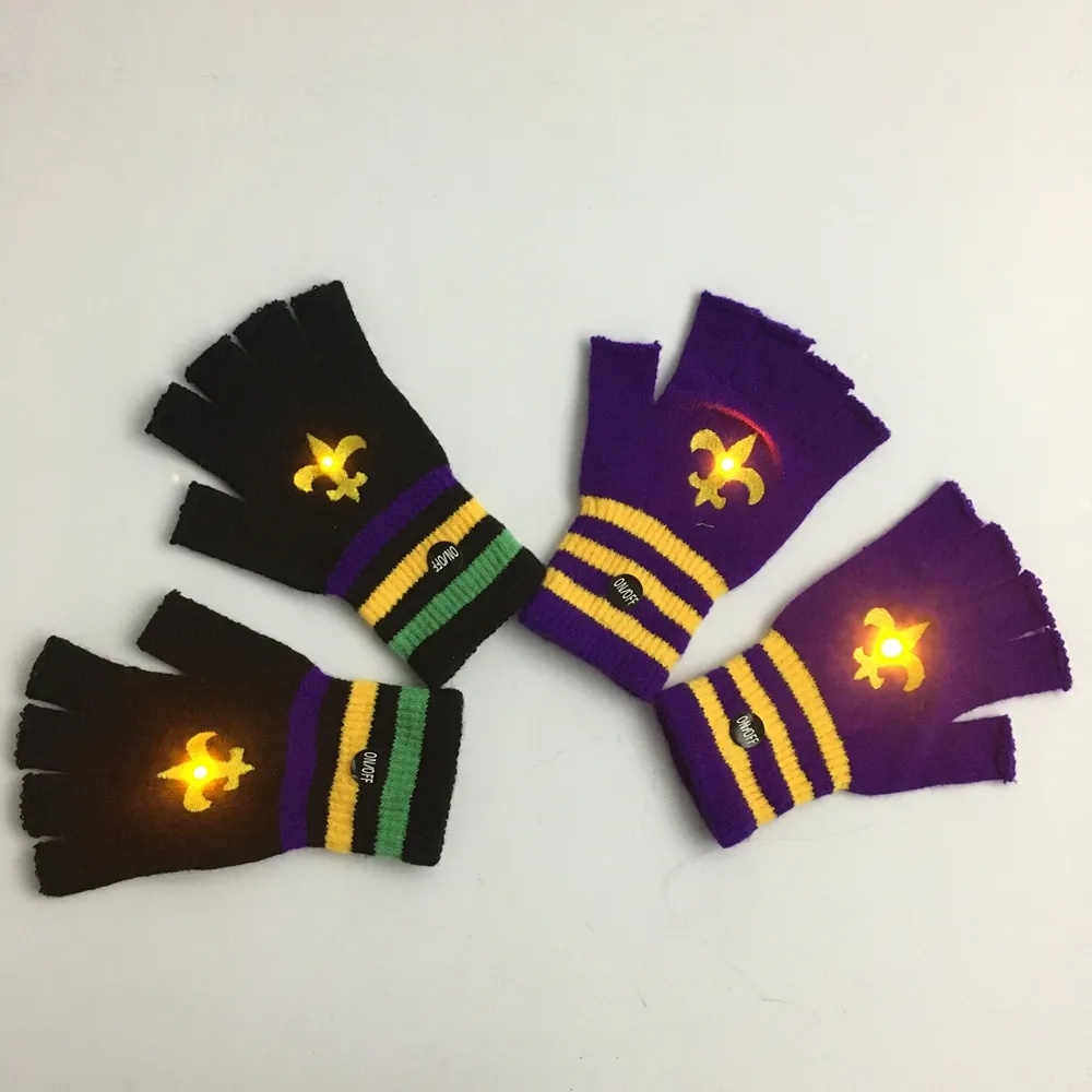 New product ideas 2020 Mardi Gras LED Knitted gloves winter Acrylic Yarns light up gloves