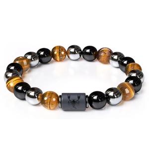 Bracelet en pierre de cristal de hématite noire NYY, pierre de guérison élastique, œil de tigre, triple signe du zodiaque, constellation, perles - Product Image 6