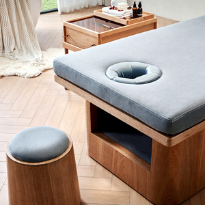 Table de massage professionnelle en bois massif de style européen pour salon de beauté, avec appui-tête intégré, éponge haute densité, éclairage d'ambiance, <span class=keywords><strong>Tui</strong></span> Na - Product Image 3