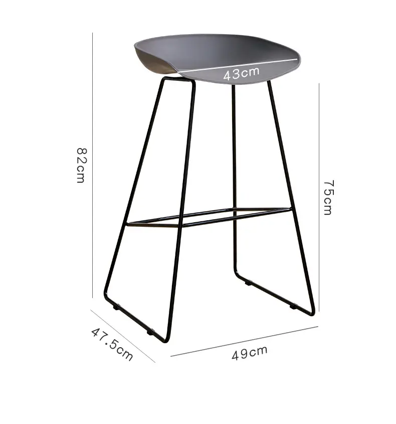 Taburete de plástico negro con patas de Metal para Bar, silla alta de cocina para mesa de Bar comercial