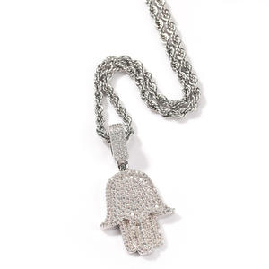 Joyería turca de alta calidad para mujer, colgante de mano de Hamsa, amuleto de la suerte, Micro pavé CZ, Collar chapado en plata, cadena de eslabones cubanos - Product Image 3