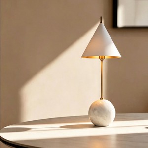 Lámpara de mesa moderna de latón y mármol, base esférica de mármol, pantalla cónica de latón, lámpara de escritorio para dormitorio y sala de estar - Product Image 3