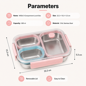 Boîte à lunch bento en acier inoxydable 316, 3 compartiments, portable, anti-fuite, avec couvercle amovible, design rectangulaire moderne pour enfants - Product Image 3
