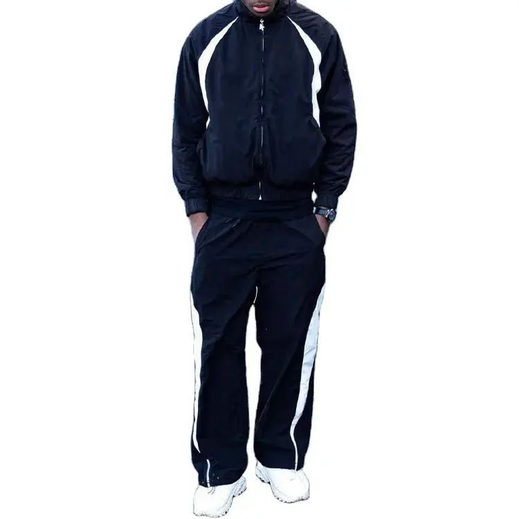 Metro bán buôn Jogger phù hợp với trống Tracksuit mồ hôi Thiết lập tùy chỉnh chắp vá Nylon Tracksuit người đàn ông