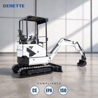 Excavator Mini Derette RT15 1,5 Ton Mesin Kubota atau Yanmar 16HP untuk Pekerjaan Pertanian dengan Bucket Penggali Bersertifikasi CE EPA ISO