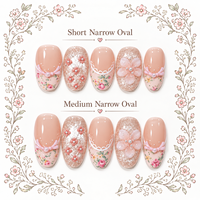 Faux ongles artisanaux 3D à pression, motif floral vintage, courts, moyens, ovales, vente en gros, ongles artificiels