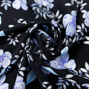 OFT-tela lavable de algodón 50% Lino 50%, textil pequeño morado con estampado floral para costura de verano