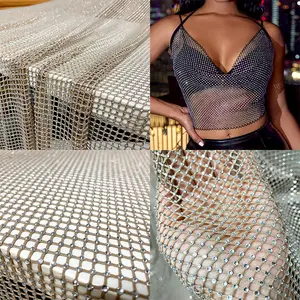 Tessuto a rete con strass estensibile S556 tessuto a rete Hot Fix con diamante di colore personalizzato per il vestito