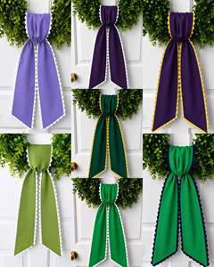 Boutique Embroidered Solid Color Wavy Wreath Ribbon Bow Custom Canvas Blank Sash With Scalloped Edge for <b>Front</b> <b>Door</b> <b>Decor</b> - Product Image 5