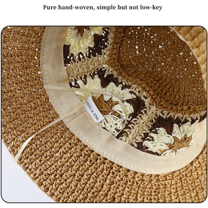 Mũ Rơm Hoa Dệt Thủ Công Phong Cách Boho Cho Người Lớn Mũ Xô Đan Móc Đi Biển Mùa Hè Vành Rộng Thoáng Khí Có Thể Gập Lại - Product Image 5
