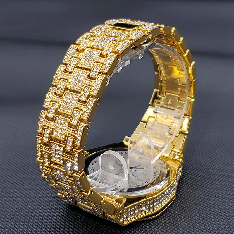 Customized Mens 18K Gold Plated Luxury Hip Hop Cuban Diamond Moissanite Iced Out Watch