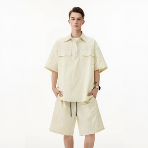 Ensemble <span class=keywords><strong>de</strong></span> vêtements <span class=keywords><strong>de</strong></span> sport pour <span class=keywords><strong>homme</strong></span> 2025, séchage rapide, col anti-UV, imprimé, chemise et short, été, 2 pièces, coupe décontractée, respirant, tricoté - Product Image 3