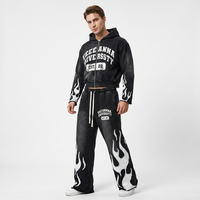 Ensemble de survêtement unisexe personnalisé, brodé et vieilli, comprenant un sweat à capuche zippé et un pantalon évasé, effet délavé à l'acide
