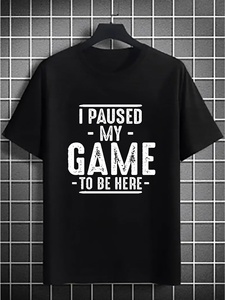 Camiseta transpirable estampada para hombre de talla grande 'I PAUSED MY GAME to BE HERE', camiseta informal de verano extragrande para hombres grandes y altos - Product Image 3