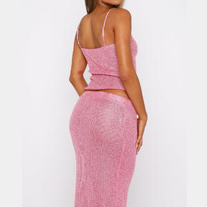 Damenbekleidung <span class=keywords><strong>2025</strong></span> Sommer Lässige Strandmode Neues Sexy Rückenfreies Strickwesten-Set Mode Urlaub Zweiteiler mit Hochtailliertem Rock - Product Image 4