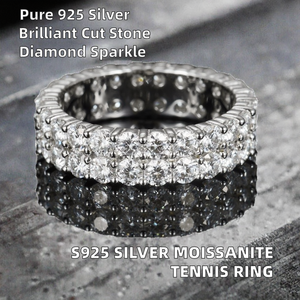 Bague Tennis Moissanite Hip Hop Tendance en Argent Fin S925 avec Design Moissanite Complet à Deux ou Trois Rangs pour Dropshipping - Product Image 2