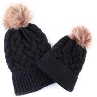 Chapeaux tricotés chauds d'hiver personnalisés 100% Bonnet en laine acrylique avec pompon en fourrure
