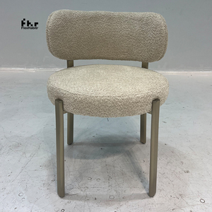 Minimalist Teddy Fabric Dining <b>Chair</b> Champagne Metal Legs Round <b>Back</b> for Hotel Cafe Commercial Use - Product Image 1