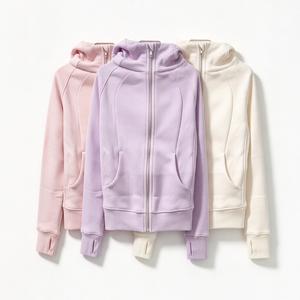 Sudadera con capucha y cremallera para mujer, cuello alto, secado rápido, chaqueta de yoga sin costuras, manga larga, bolsillo canguro - Product Image 1