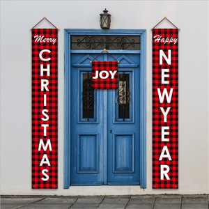 New Christmas decorations, <b>checkered</b> door <b>curtains</b> and banners, European and American style door hangings, party atmosphere - Product Image 4