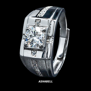 Anillo de Compromiso y Matrimonio de Lujo para Hombre, Plata 925, Moissanita de 1 Quilate, Color D, Claridad VVS, Pasa la Prueba del Plata - Product Image 1