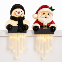 Lampu pagar teras Natal bertenaga surya, dekorasi manusia salju, Santa Claus, dan es batu untuk tangga, pagar, taman, penerangan liburan