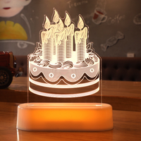 Lampe de nuit LED créative à télécommande GL-T02 pour fête d'anniversaire, en acrylique, étanche, alimentée par piles, stéréo 3D, cadeau