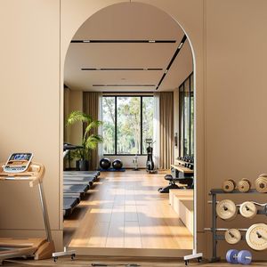 Espejo Arqueado de Cuerpo Entero con Ruedas 360 °   Espejo de pie giratorio con ruedas y cristal templado HD para yoga, estudio de danza y <span class=keywords><strong>gimnasio</strong></span> en casa - Product Image 1