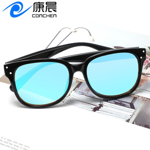 Gafas de Sol Conchen para Mujer, Montura Grande, Negras, Lentes Azules con Protección UV400, Estilo Ovalado, para Conducir, Protección Solar, para Salidas - Product Image 1