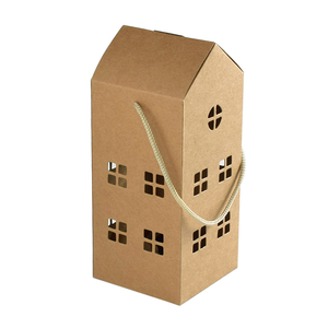 Carton pliant de cadeau de Noël de papier kraft simple de couleur unie en forme de <span class=keywords><strong>maison</strong></span> avec la boîte-cadeau d'emballage portative de biscuit de sucrerie - Product Image 5